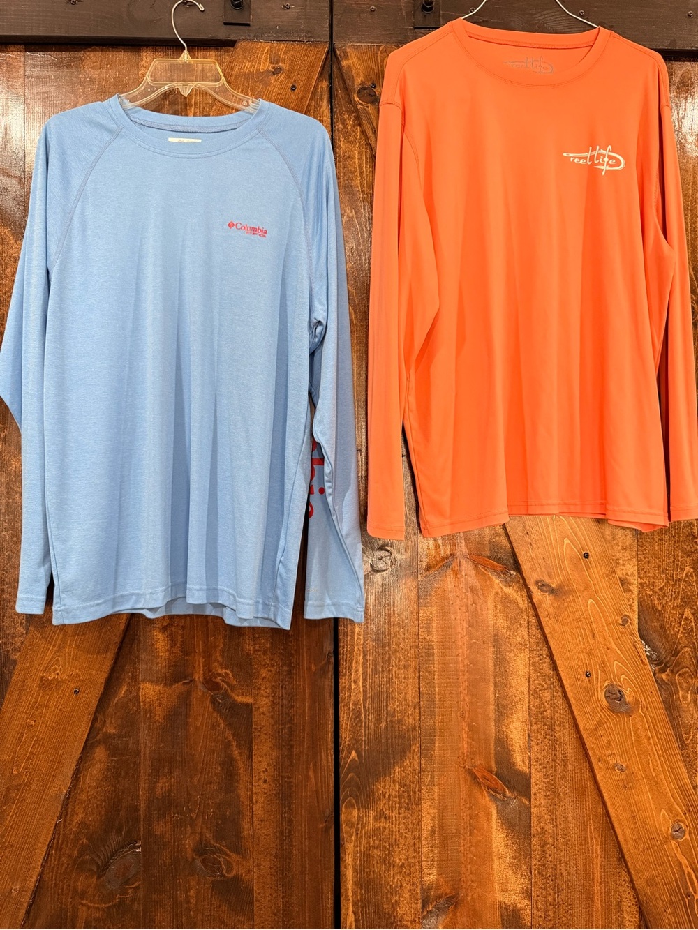Set of 2 Columbia Reel Life Long Sleeve Shirts - Sky Blue & Bright Orange